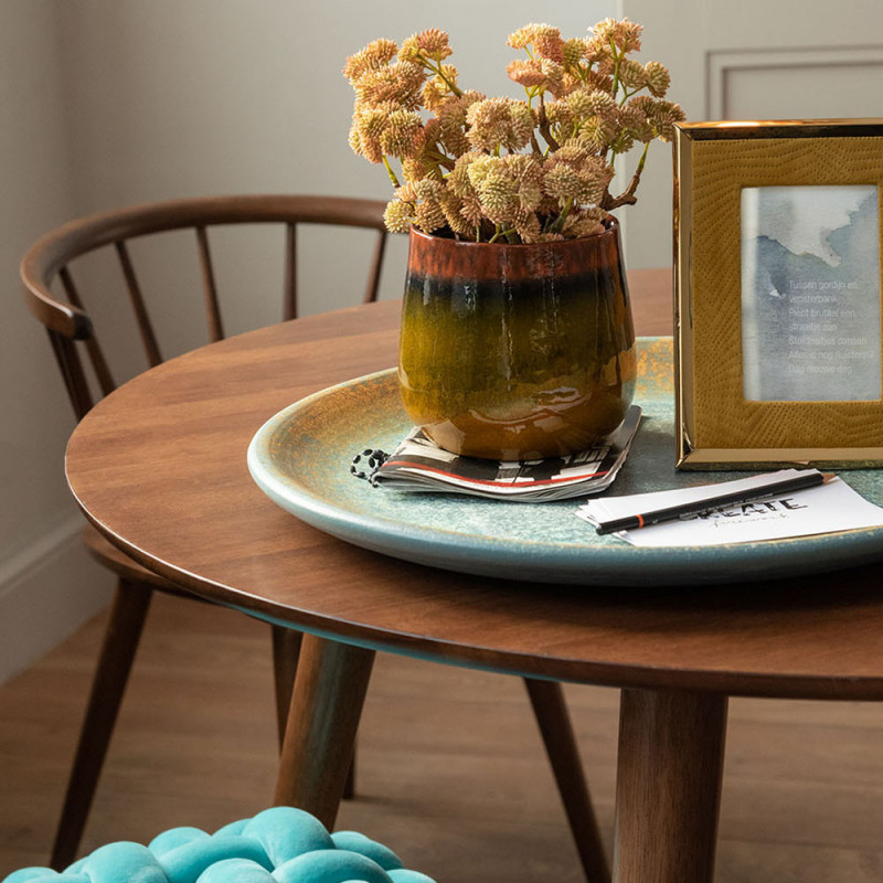 Table de repas ronde vintage en bois foncé - Marta