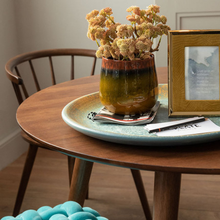 Table de repas ronde vintage en bois foncé - Marta