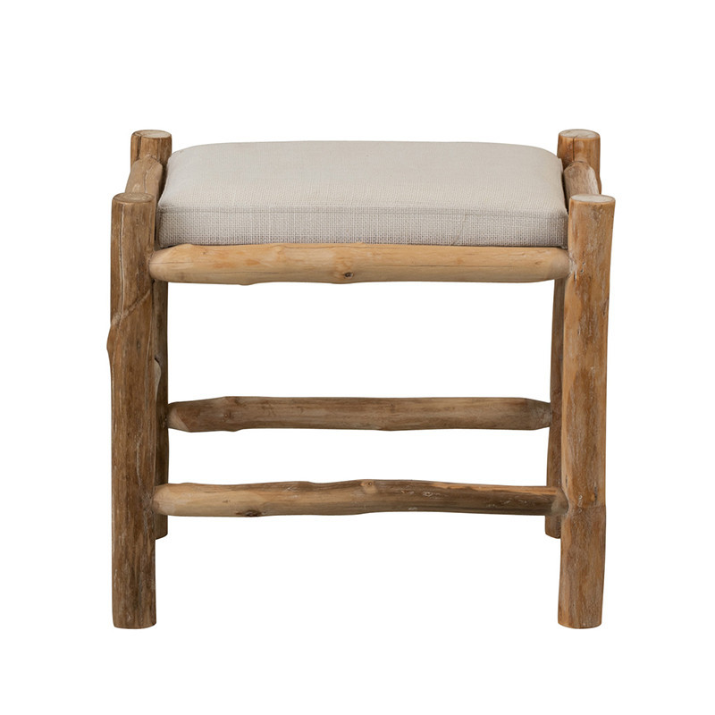 Tabouret en bois naturel et coussin blanc - Gali