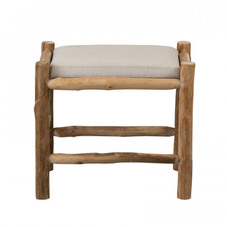 Tabouret en bois naturel et coussin blanc - Gali