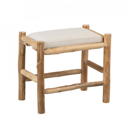 Tabouret bois naturel et coussin blanc - Gali