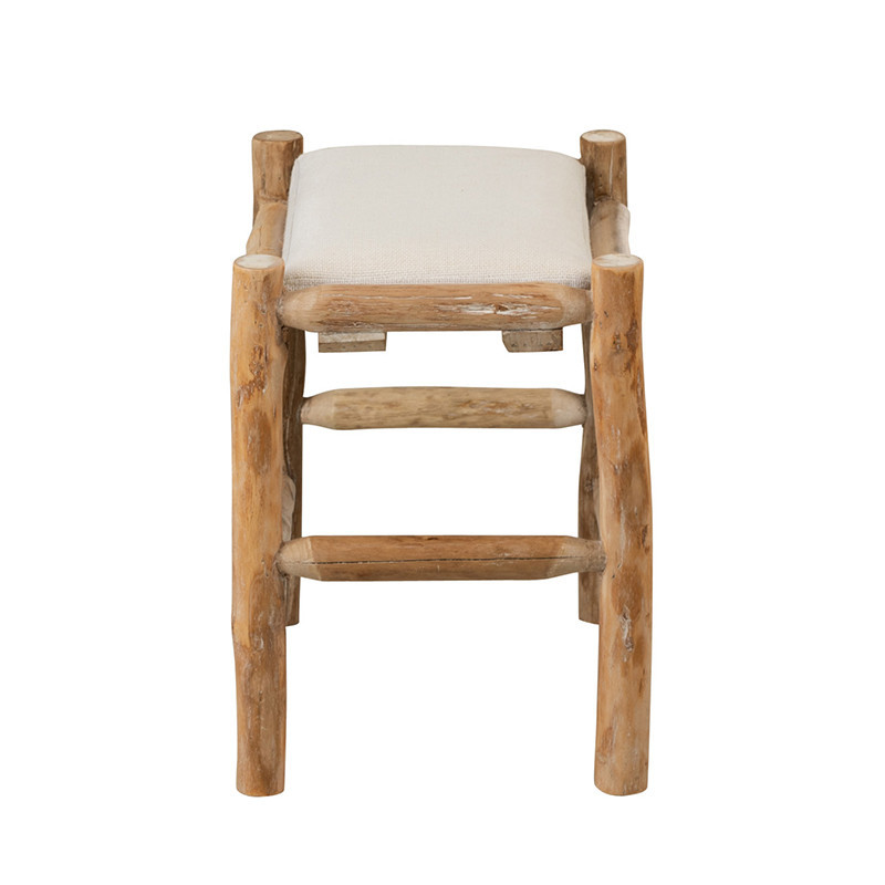 Tabouret en bois et coussin blanc - Gali