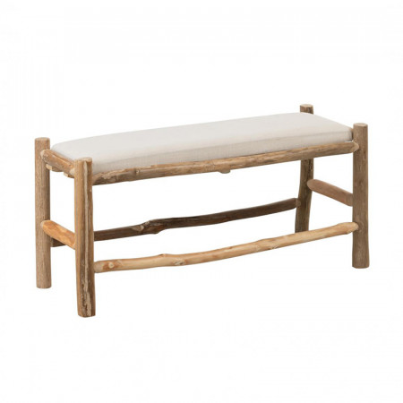 Banc bout de lit bois naturel et coussin blanc - Gali