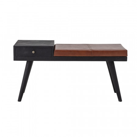 Petit banc d'entrée noir et cuir marron Bloomingville - Leath