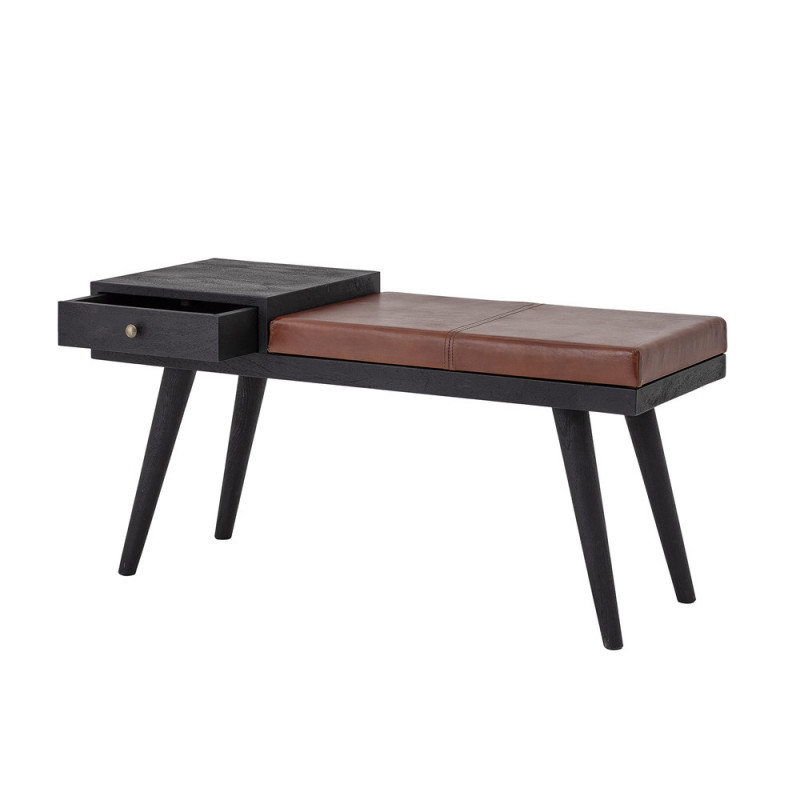 Petit banc d'entrée noir et cuir Bloomingville avec tiroir - Leath