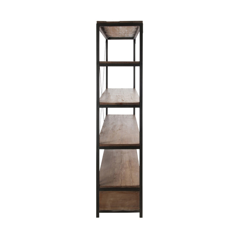 Bibliothèque industrielle en bois métal 5 étagères et 2 tiroirs - Sofia