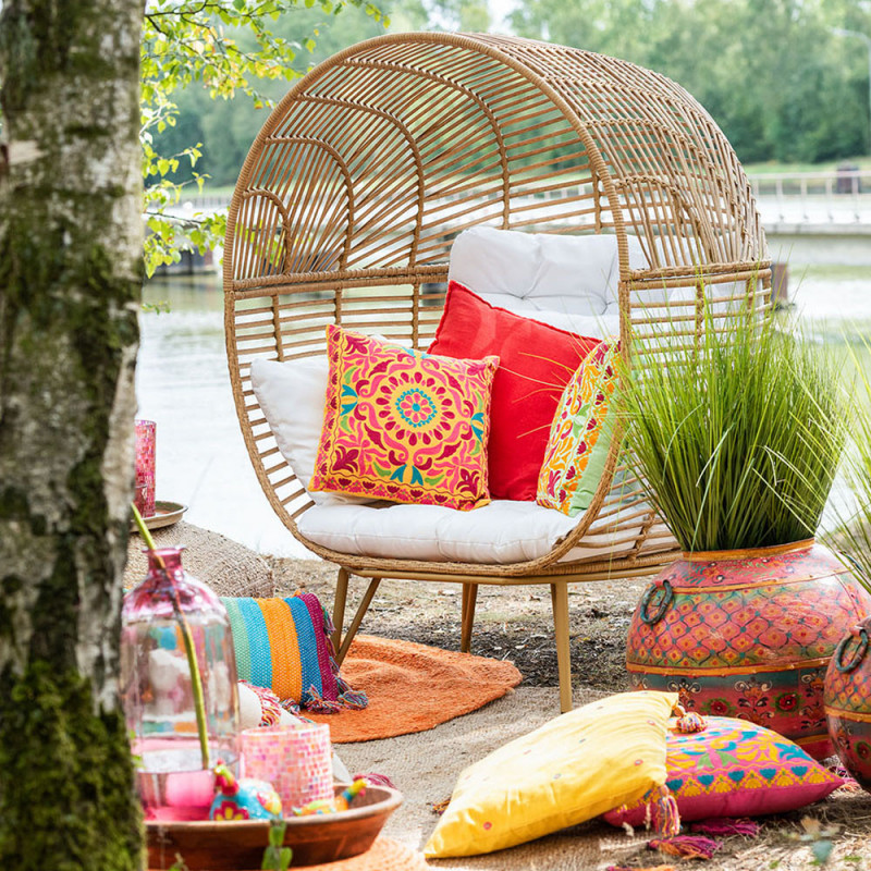 Fauteuil oeuf de jardin résine imitation rotin - Jardy