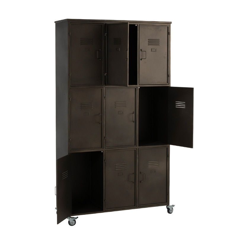 Meuble d'atelier en métal noir 9 casiers sur roulettes - Ria