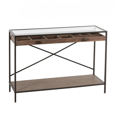 Meuble console avec tiroir en verre, bois et métal - Boli