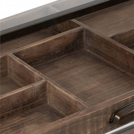 Meuble console avec tiroir en verre, bois et métal noir - Boli 