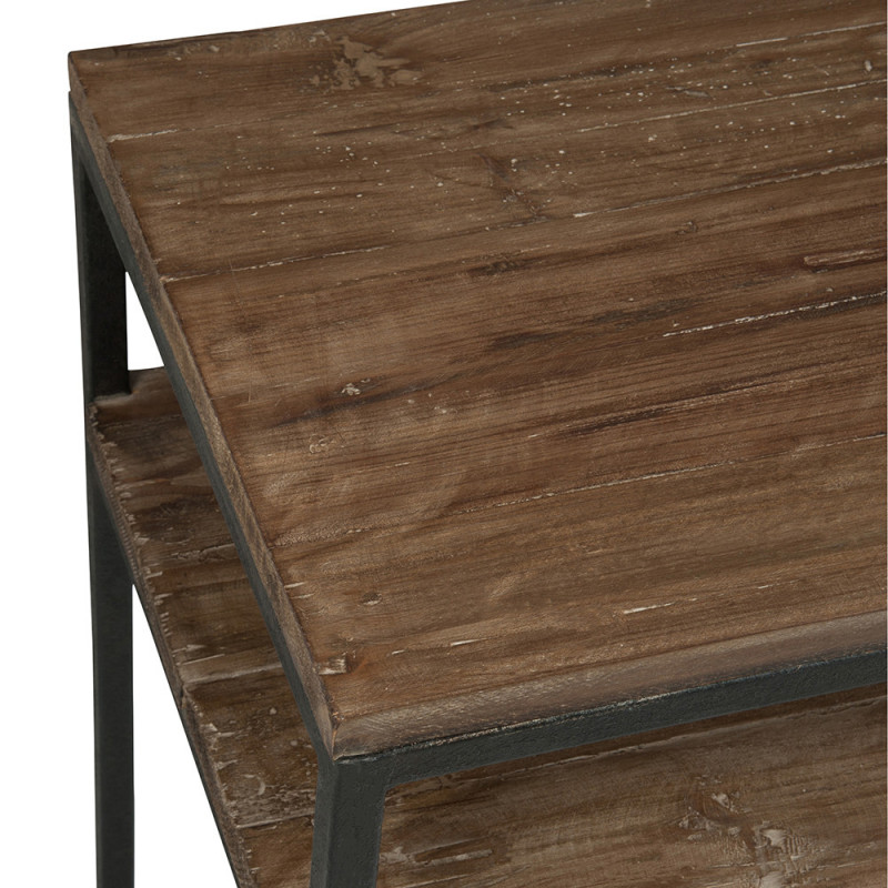 Console meuble bois métal avec 2 étagères - Sofia 