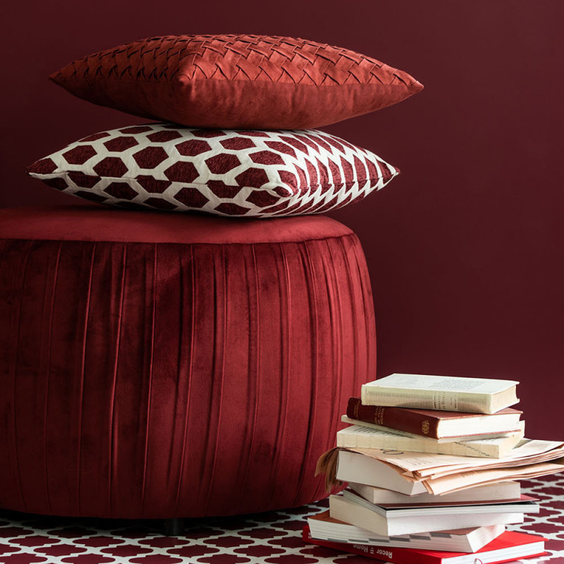 Pouf en velours bordeaux rond - Badi