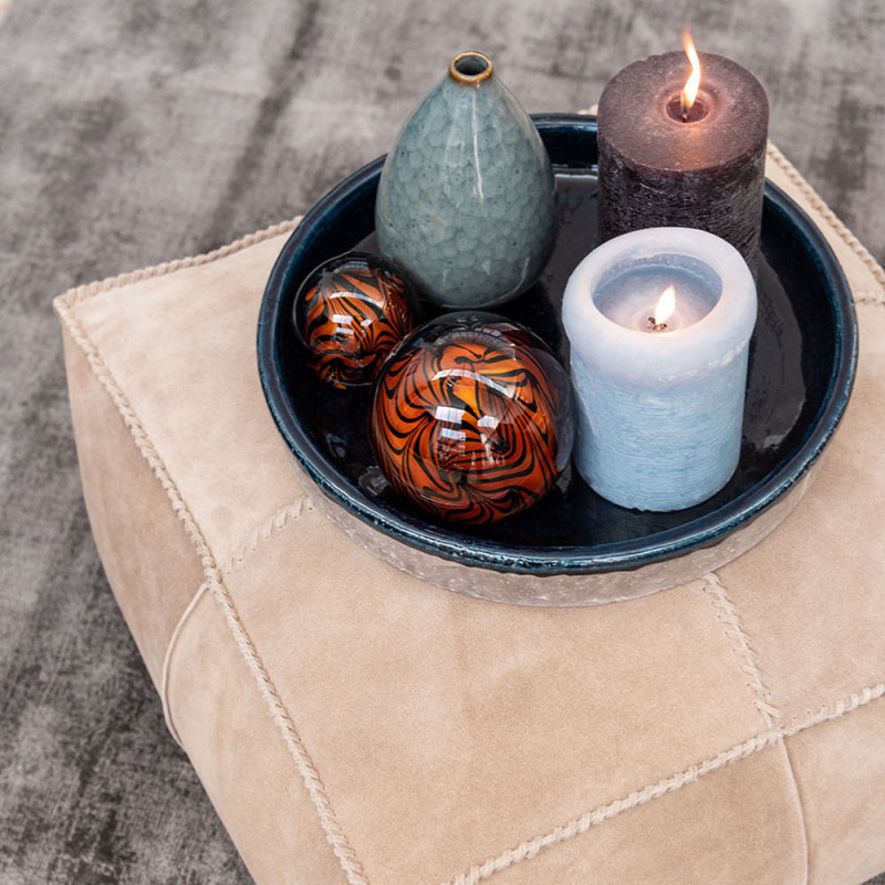 Pouf beige en cuir carré - Jane