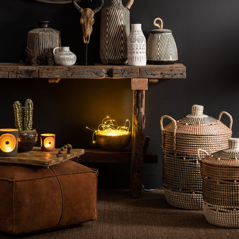 Pouf carré cuir marron - Jane