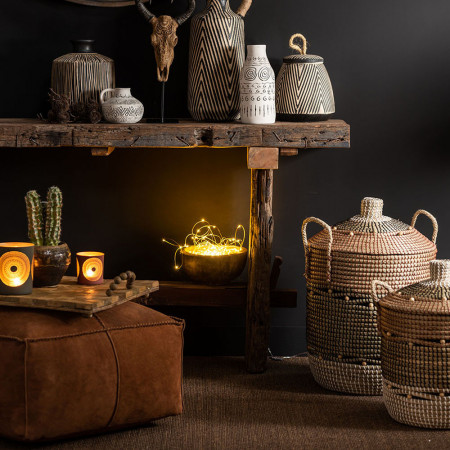 Pouf carré cuir marron - Jane