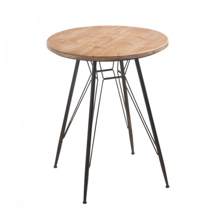 Table bistrot ronde industrielle en bois et métal noir - Bisto