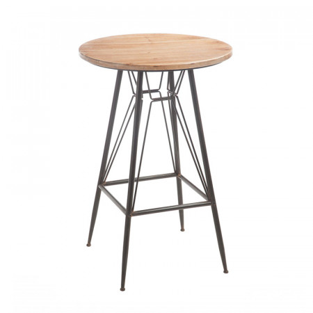 Table de bar industrielle en bois et métal noir - Bisto
