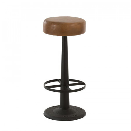 Tabouret de bar industriel cuir marron sans dossier  - Stir