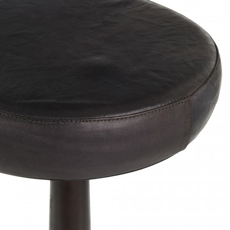 Tabouret de bar rond en cuir noir sans dossier - Timéo
