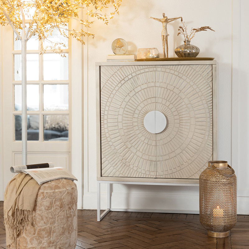 Meuble d'entrée original beige et doré 2 portes - Pedraza