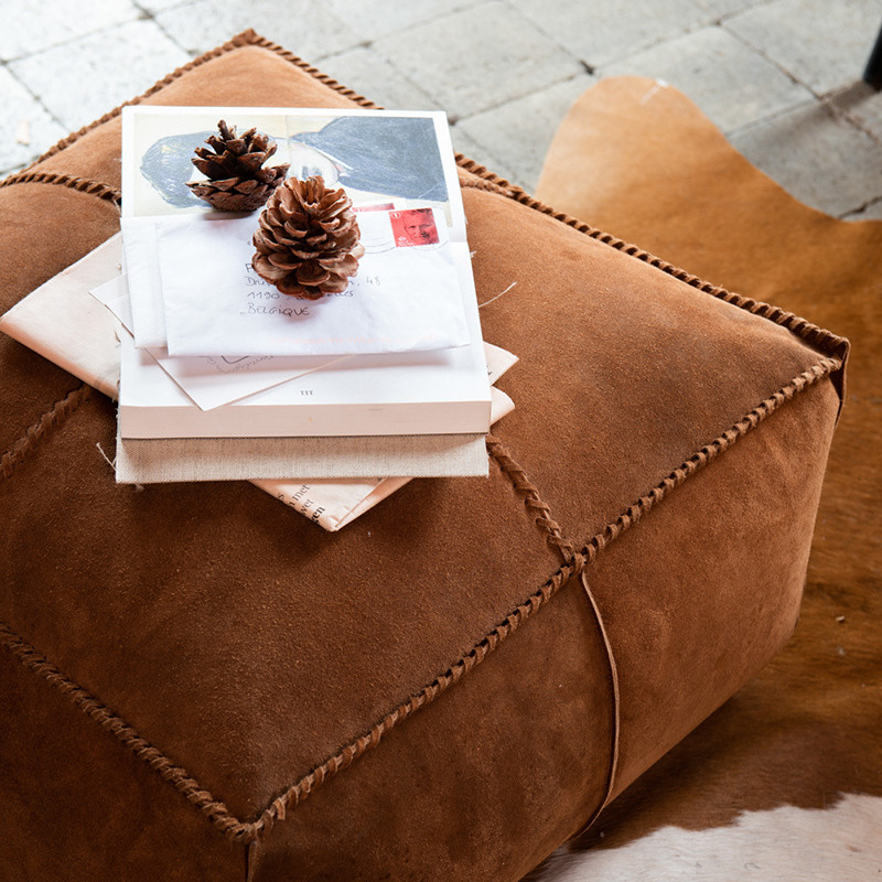 Pouf cuir marron carré - Jane