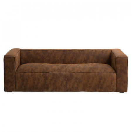 Canapé droit vintage en cuir marron vieilli - Bicy