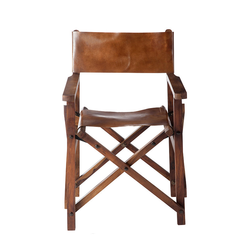 Chaise pliante design en cuir marron style régisseur - Regi