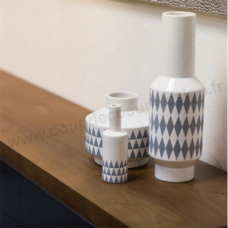 Grand vase motif géométrique bleu et blanc - Cera 