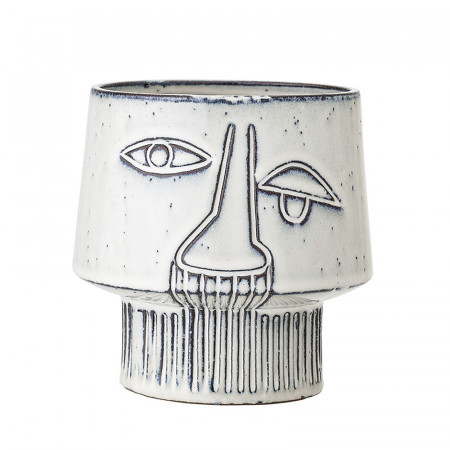 Vase déco en terre cuite blanc visage abstrait H 14,5cm - Terracotta 