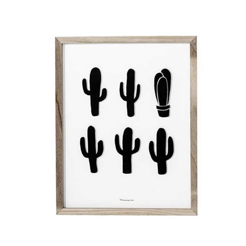 Cadre déco cactus noirs et contour bois Bloomingville - Cactus Cadre déco cactus noirs et contour bois Bloomingville - Cactus