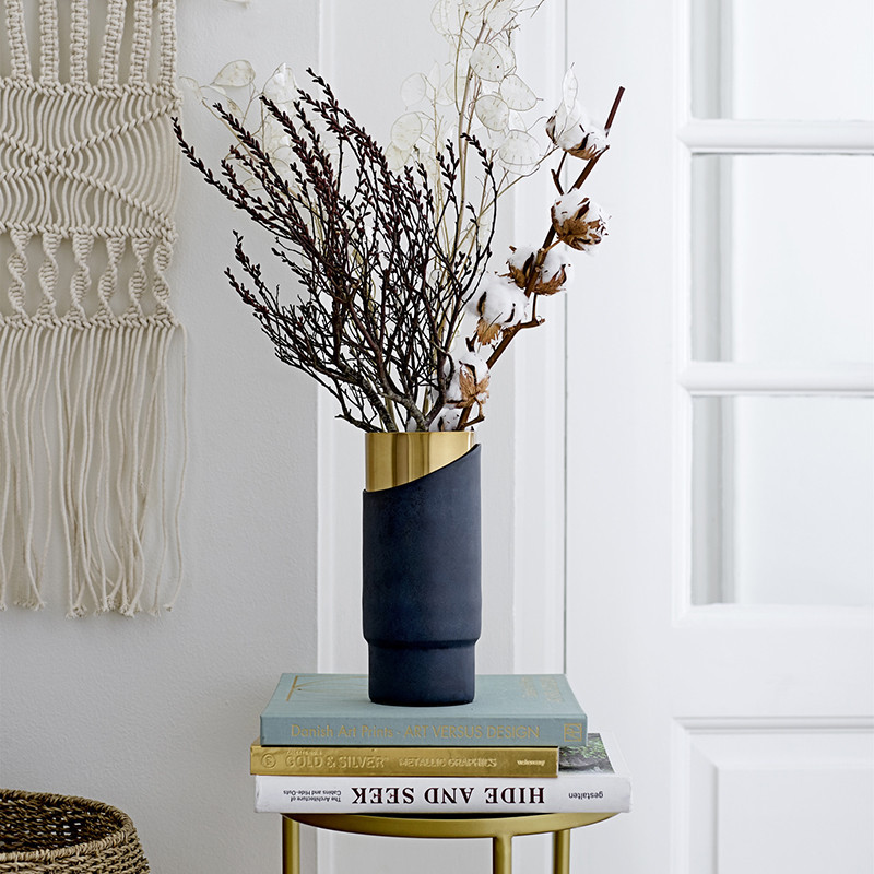 Vase bleu doré design Bloomingville en aluminium - Gold 