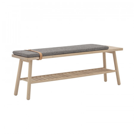 Banc d'entrée en bois et coussin gris style scandinave Bloomingville