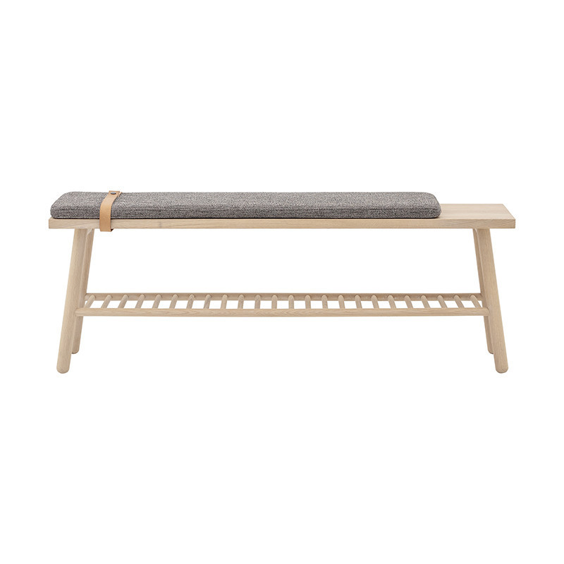 Banc d'entrée scandinave en bois et coussin gris Bloomingville