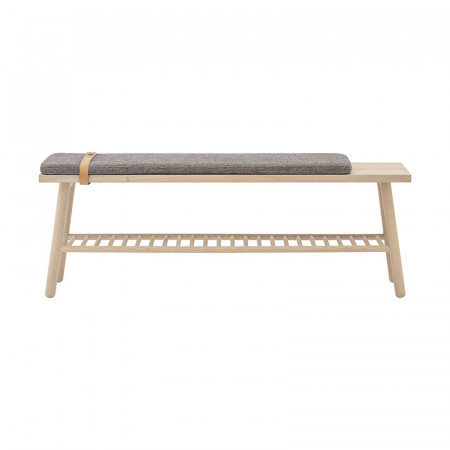 Banc d'entrée scandinave en bois et coussin gris Bloomingville