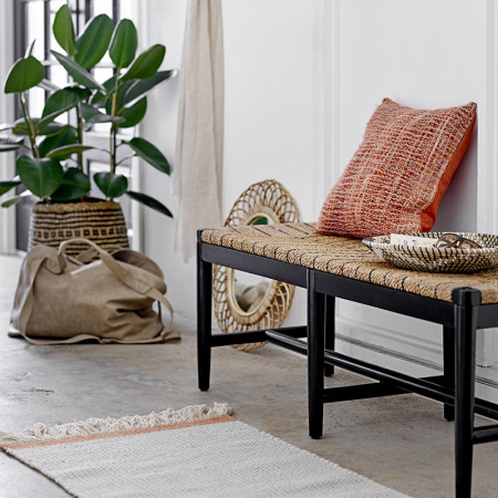 Banc bois noir et jonc naturel Bloomingville