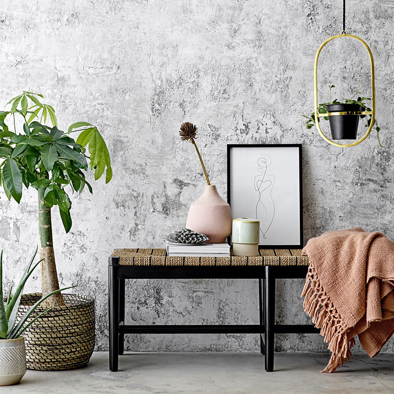 Banc pieds bois noir et jonc naturel Bloomingville