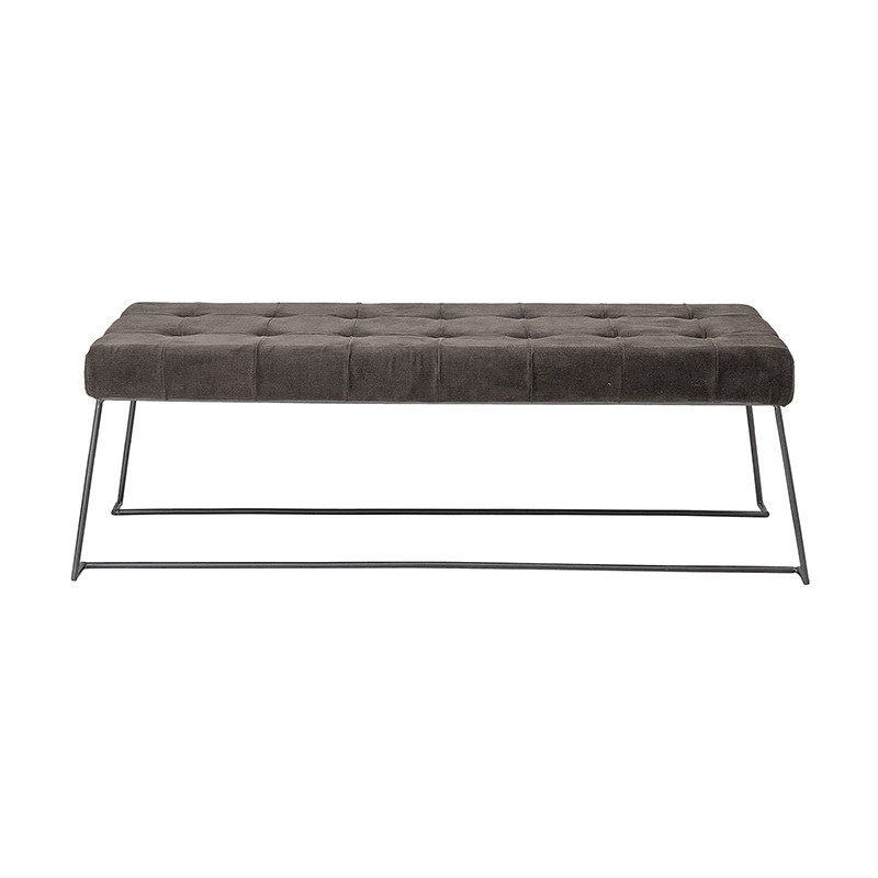 Banc d'entrée en tissu capitonné marron pied métal