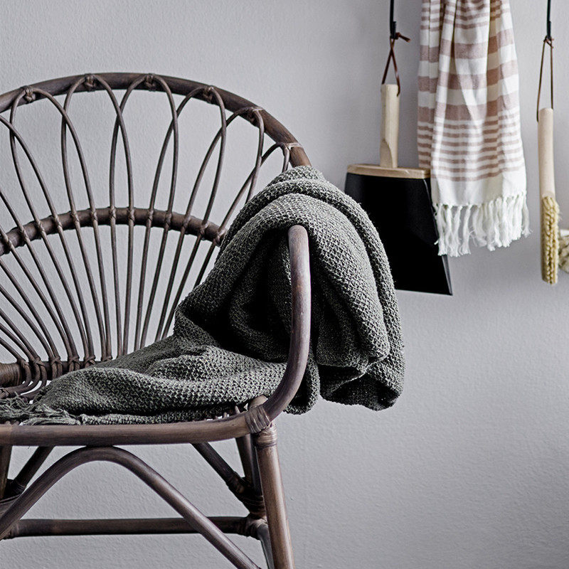 Plaid vert kaki en coton recyclé Bloomingville