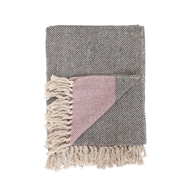 Plaid à franges noir et rose Bloomingville