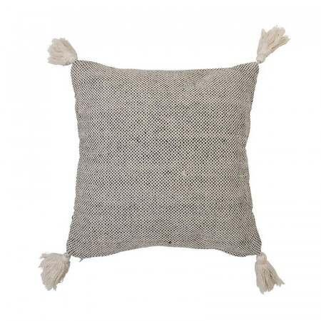 Coussin bohème noir et beige avec pompoms Bloomingville - Ethni