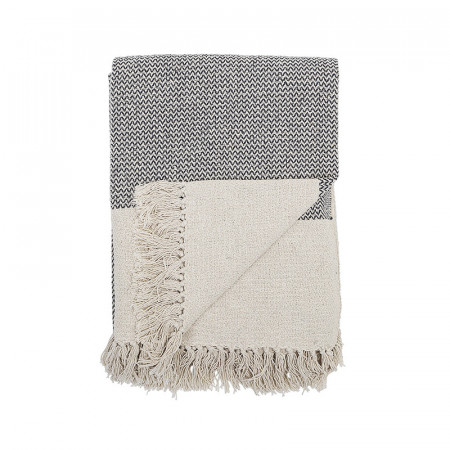 Plaid ethnique à franges en coton gris Bloomingville - Ethni 