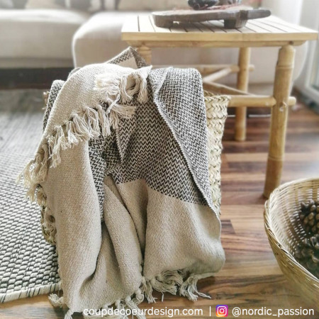 Plaid ethnique à franges en coton gris Bloomingville - Ethni 