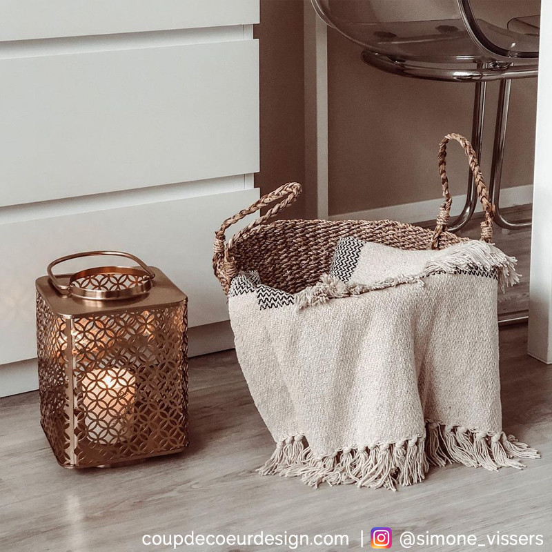 Plaid ethnique à franges en coton gris Bloomingville - Ethni 