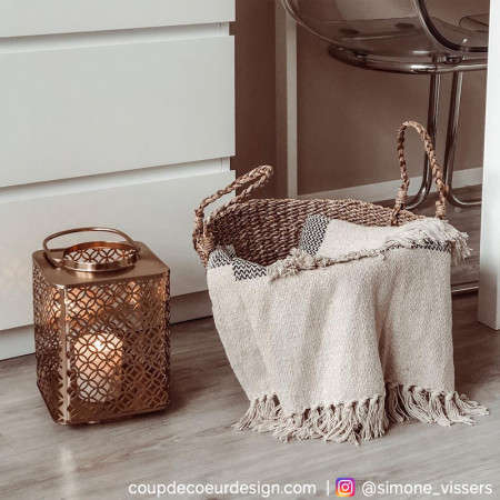 Plaid ethnique à franges en coton gris Bloomingville - Ethni 