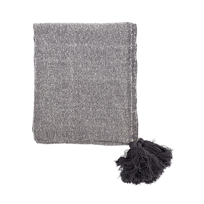 Plaid à pompoms gris Bloomingville - Ethni 