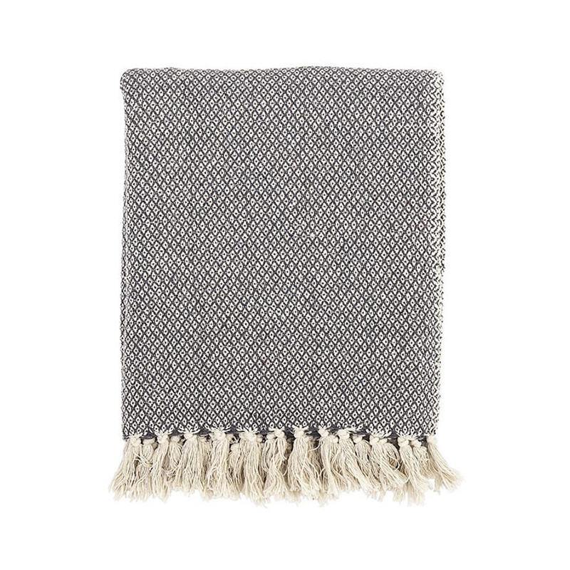 Plaid à franges gris et blanc Bloomingville - Ethni 