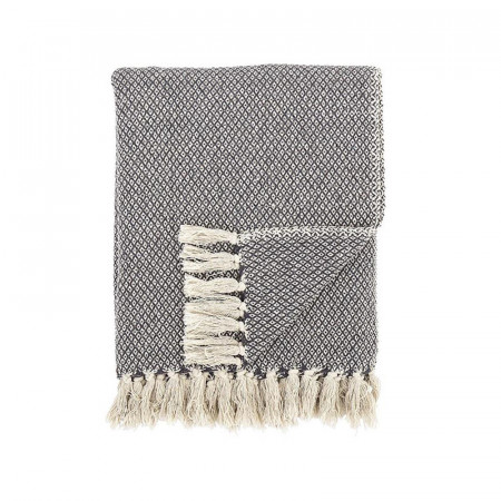Plaid à franges gris et blanc Bloomingville style ethnique