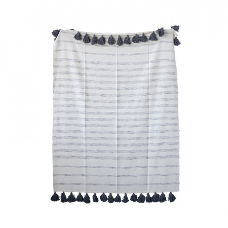 Plaid blanc et gris à pompons Bloomingville - Low 