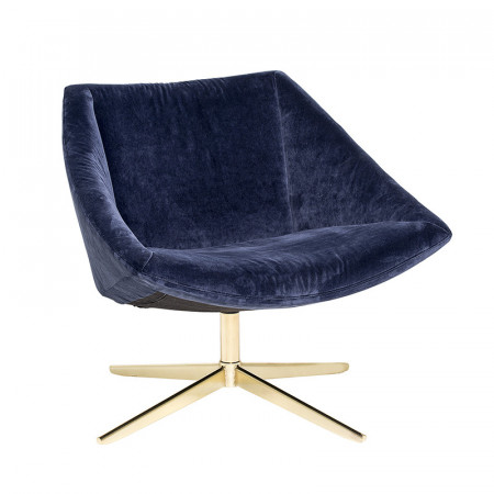Fauteuil bleu velours pivotant pied doré Bloomingville
