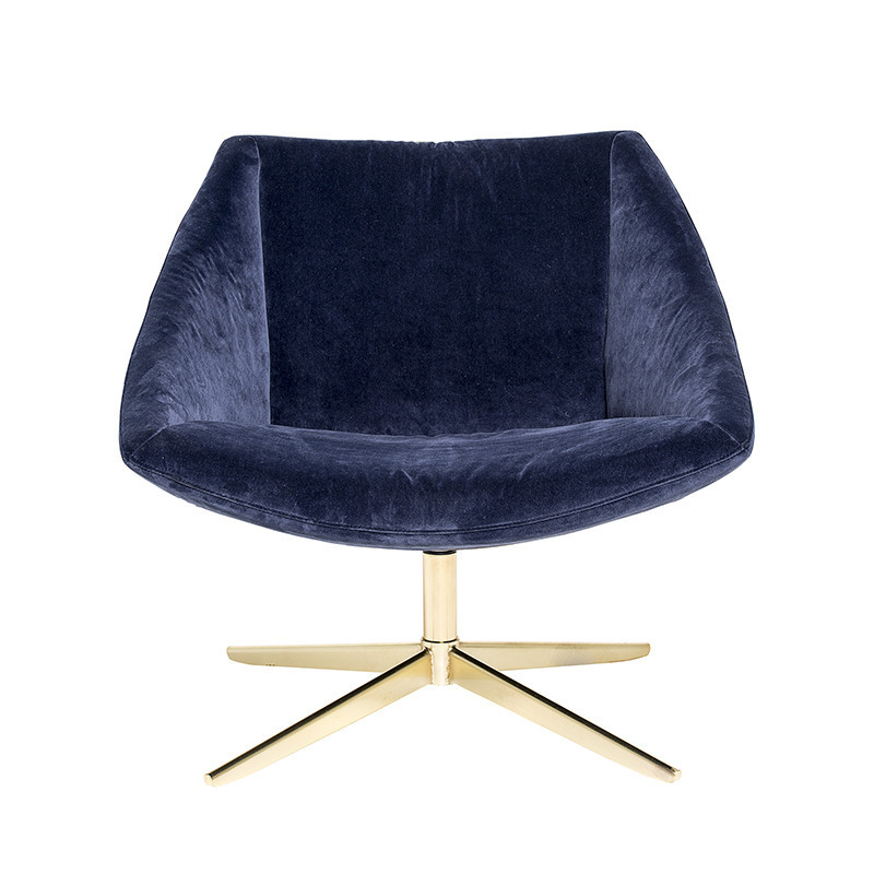 Fauteuil velours bleu pivotant pied doré Bloomingville style art déco